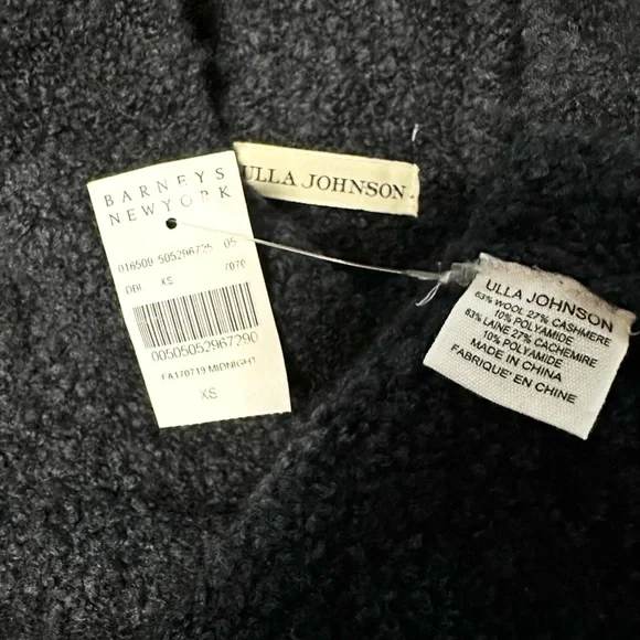 ULLA JOHNSON Amina Sweater Mock Neck Bell Sleeve Navy Blue Wool Cashmere